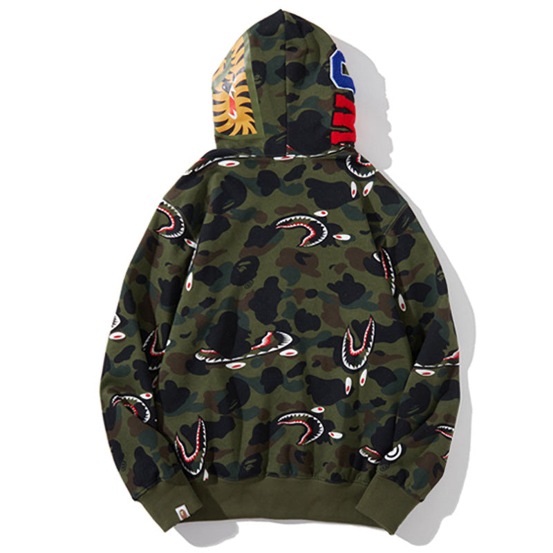 BAPE 1st Camo Shark Zip Hoodie - Green & Yellow