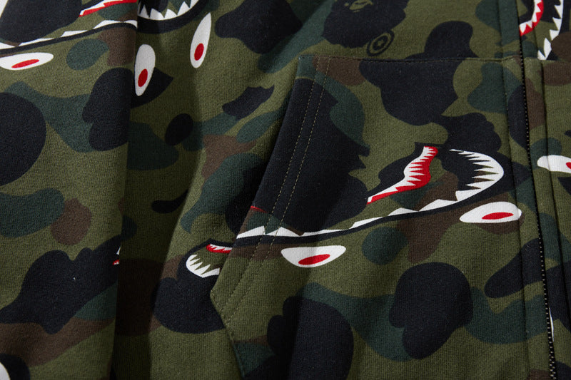 BAPE 1st Camo Shark Zip Hoodie - Green & Yellow