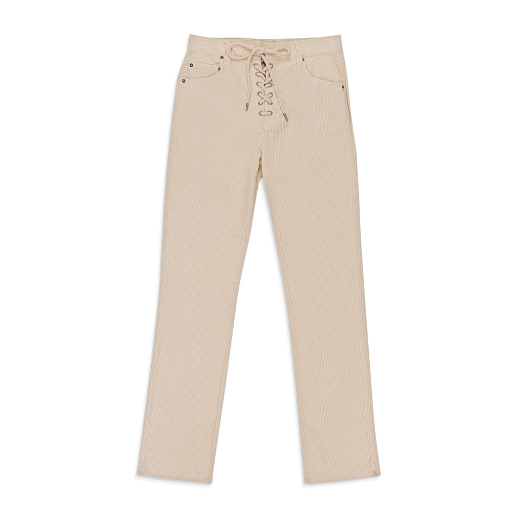STRETCH CURDUROY OFF-WHITE LACE-UP JEANS