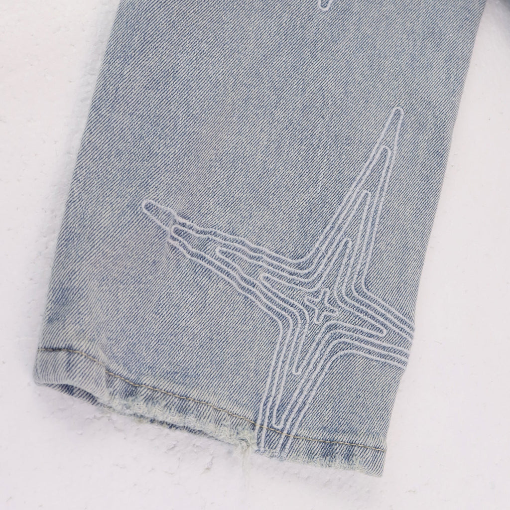 Purple Brand Star Embroidery Skinny Denim Jeans Unisex
