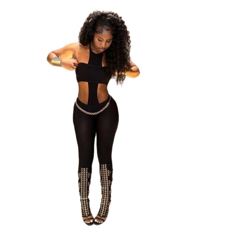 NiiHAi Cutout Halter Crop Top High Waist Leggings 2 Piece Set Women