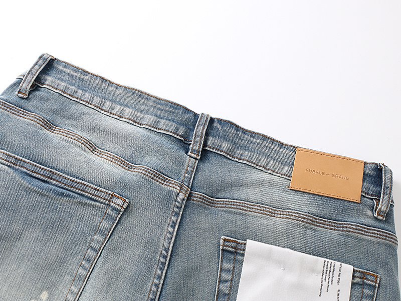 Purple Brand Light Blue Paint-Splatter Denim Shorts
