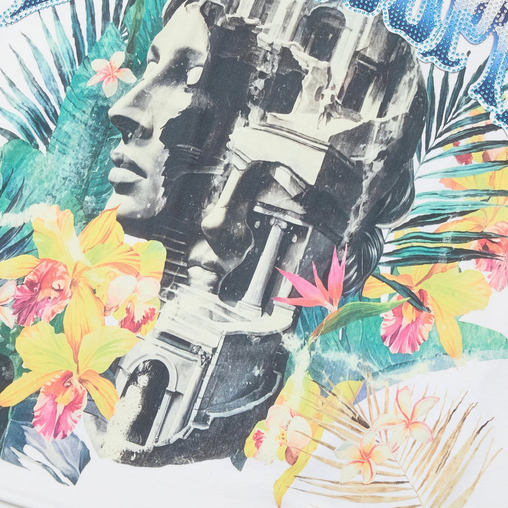 FIRST ROW Tropical Statue Rhinestone Graphic T-Shirt