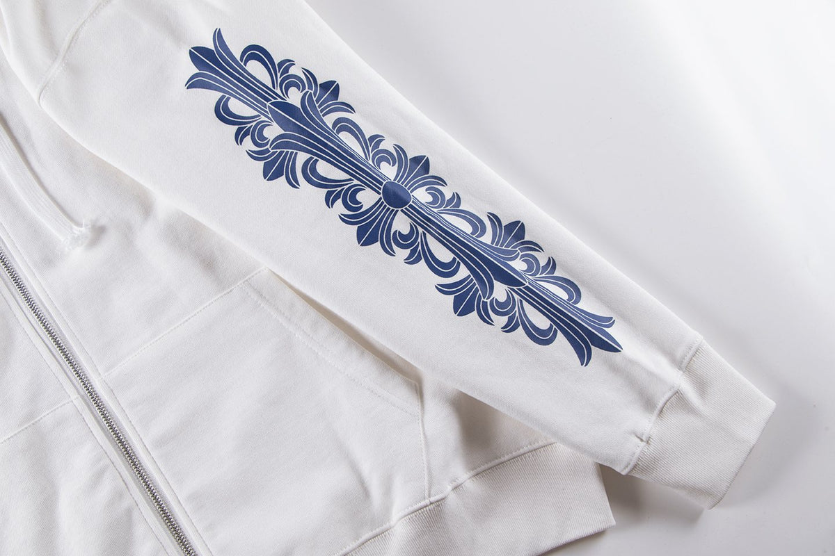 Chrome Hearts Blue Sleeve Graphic Zip Hoodie