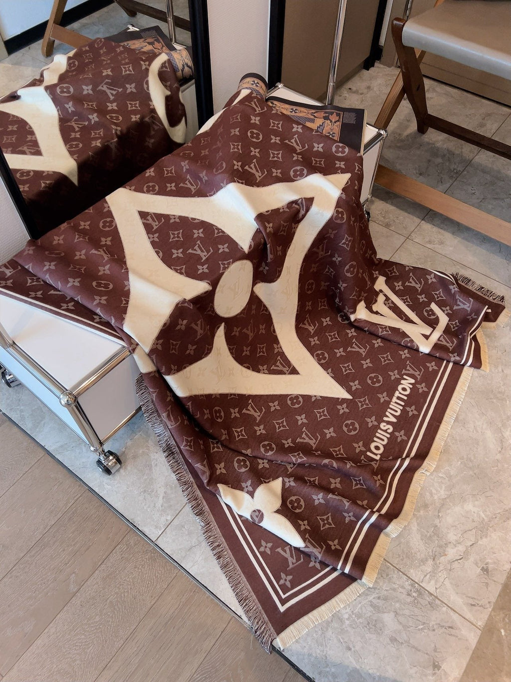 Louis Vuitton Brown & Cream Monogram Square Scarf