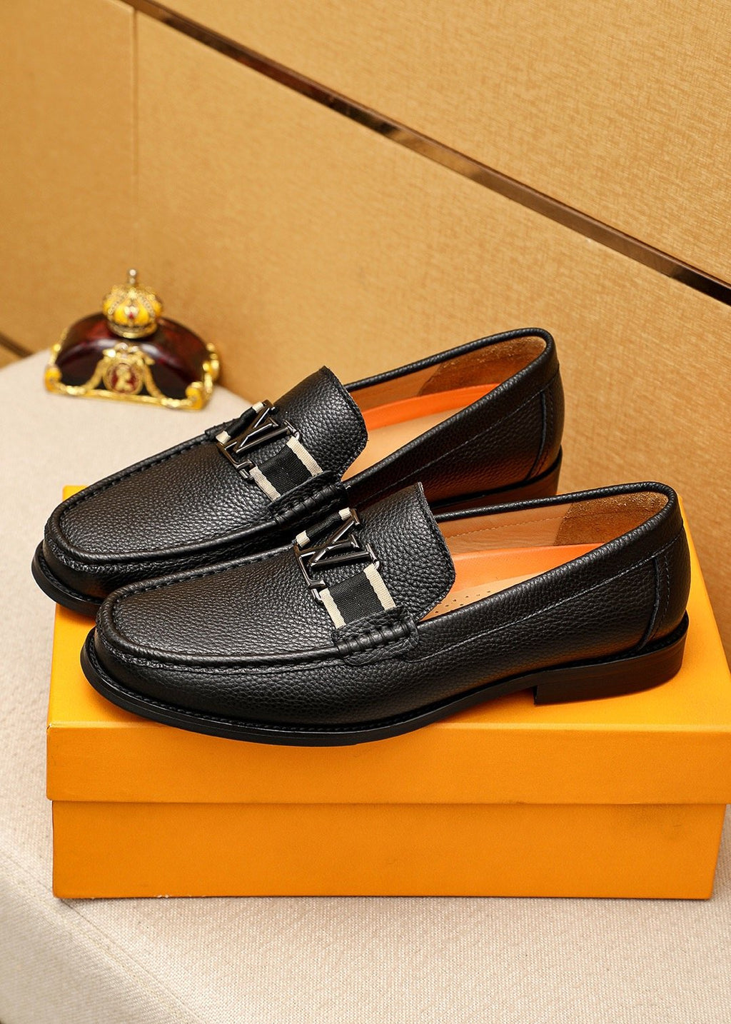 Louis Vuitton Black Pebbled Leather Loafers - Silver-Tone Hardware
