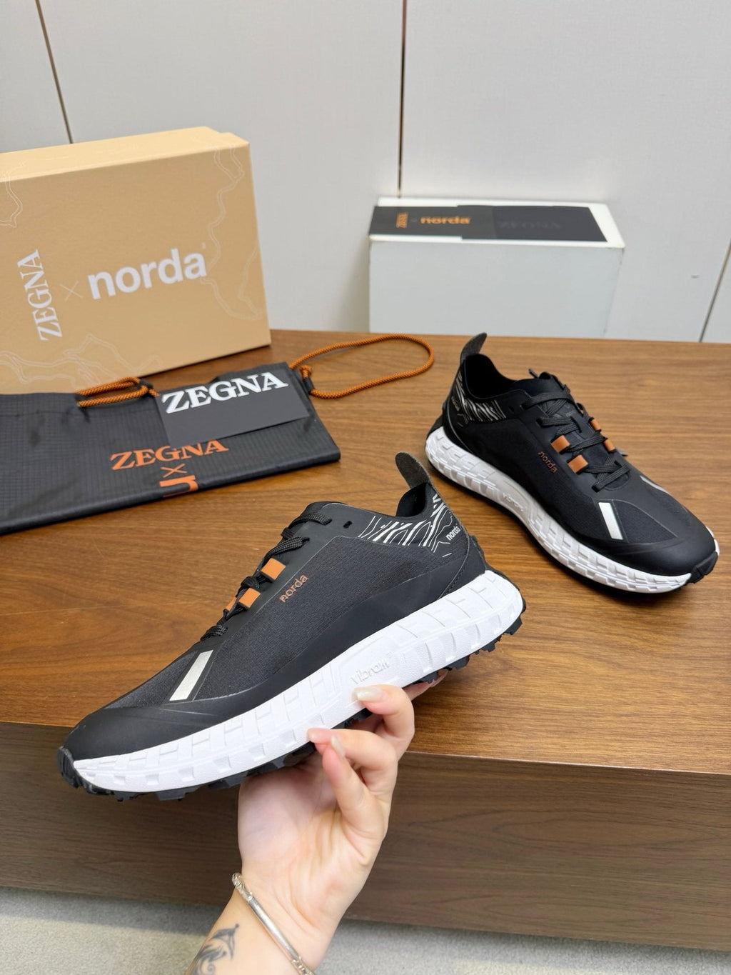 ZEGNA Black Orange Running Shoes
