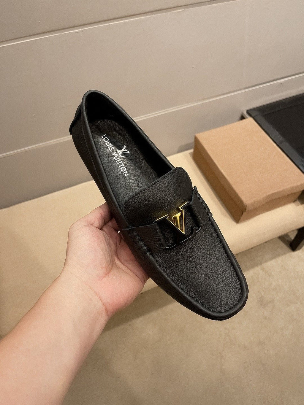 Louis Vuitton Black Gold-Tone Buckle Loafers