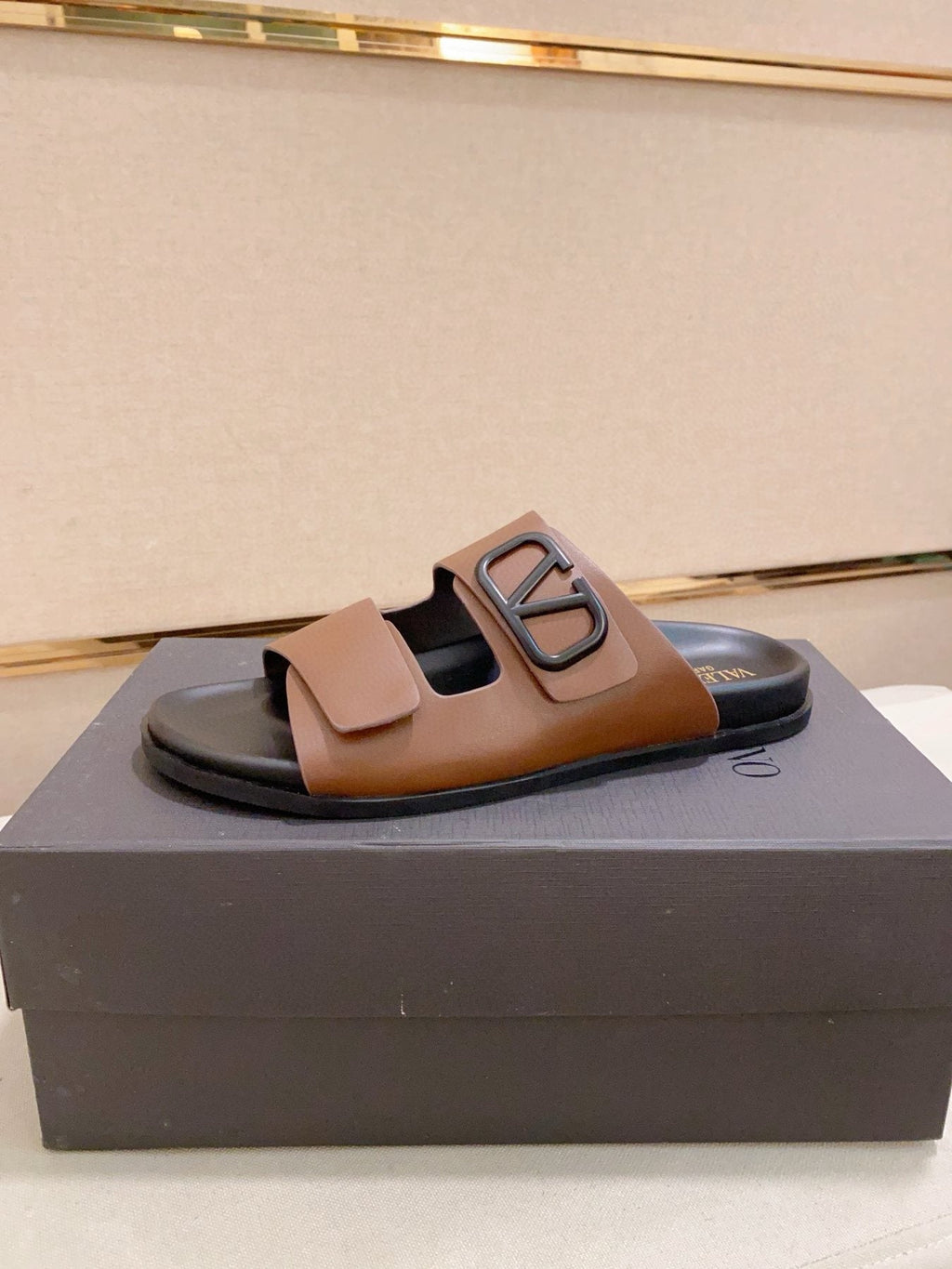 Valentino Men's Two-Strap Buckle Slide Sandals