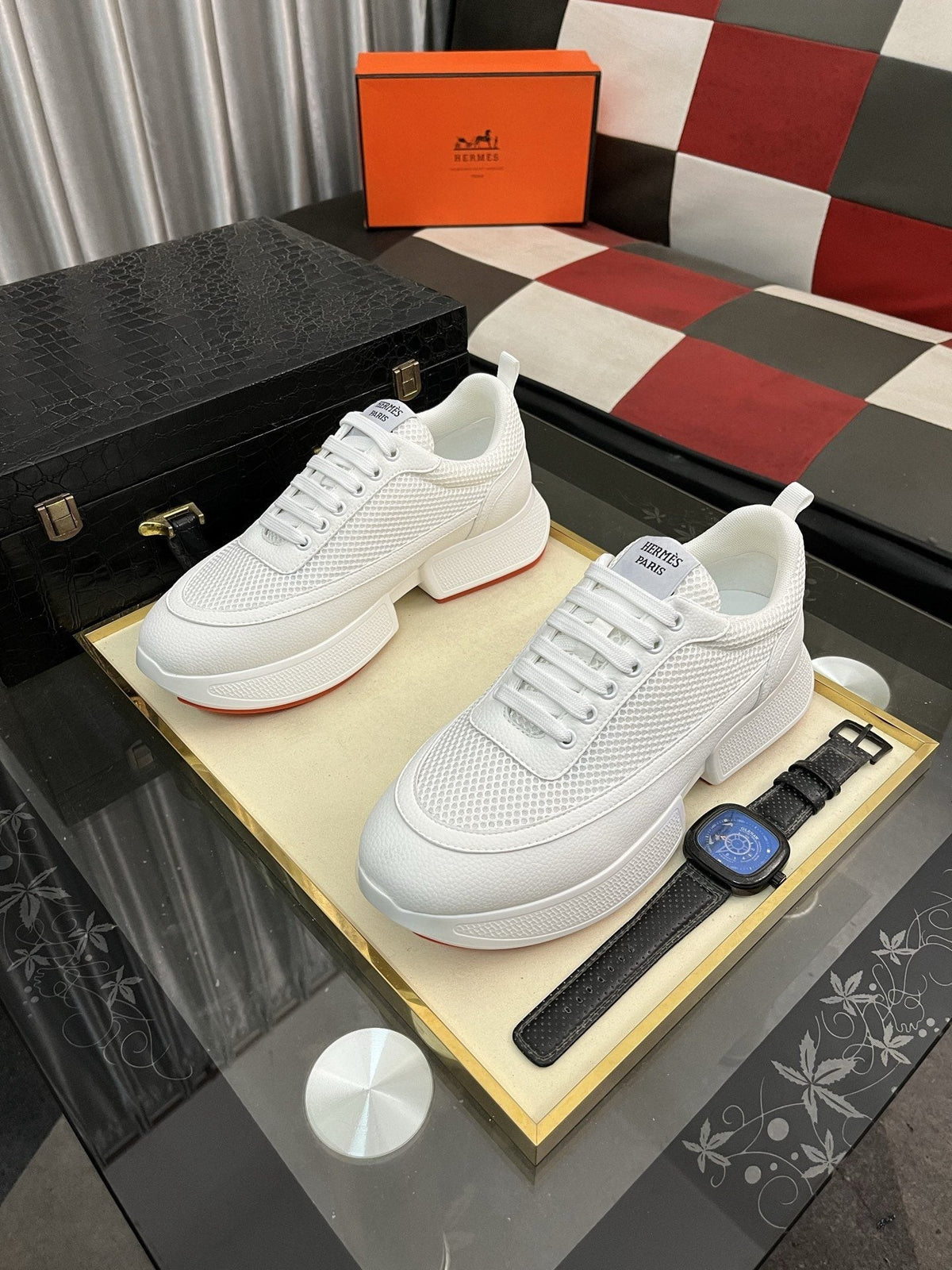 Hermès Layered Lace-Up Sneakers