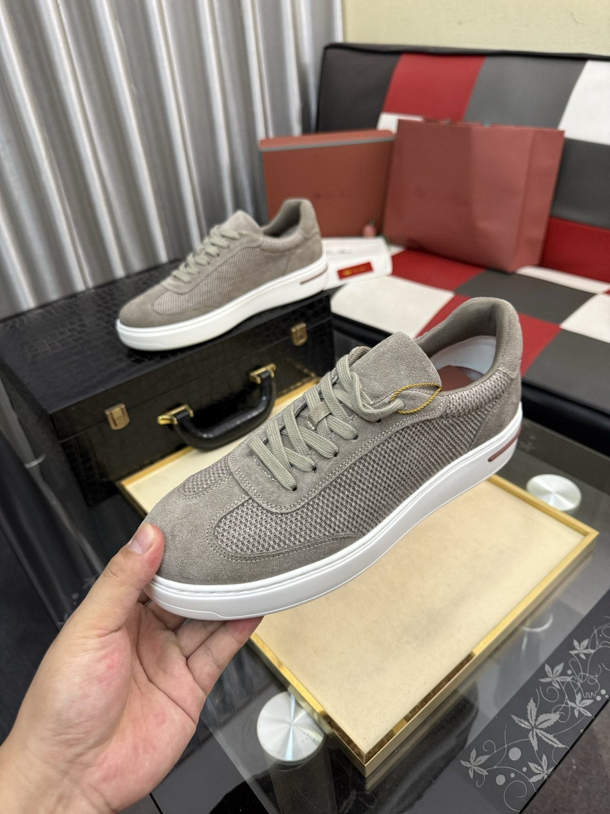 Textured Panel Low-Top Sneakers