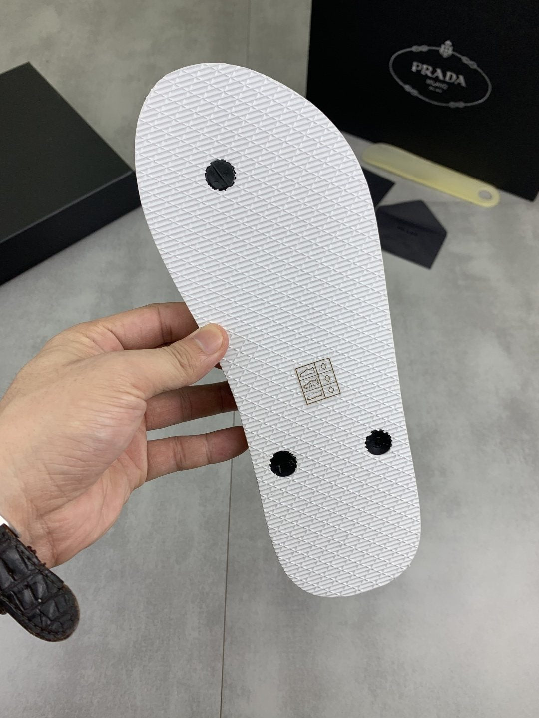 Prada Black Strap White Flip Flops